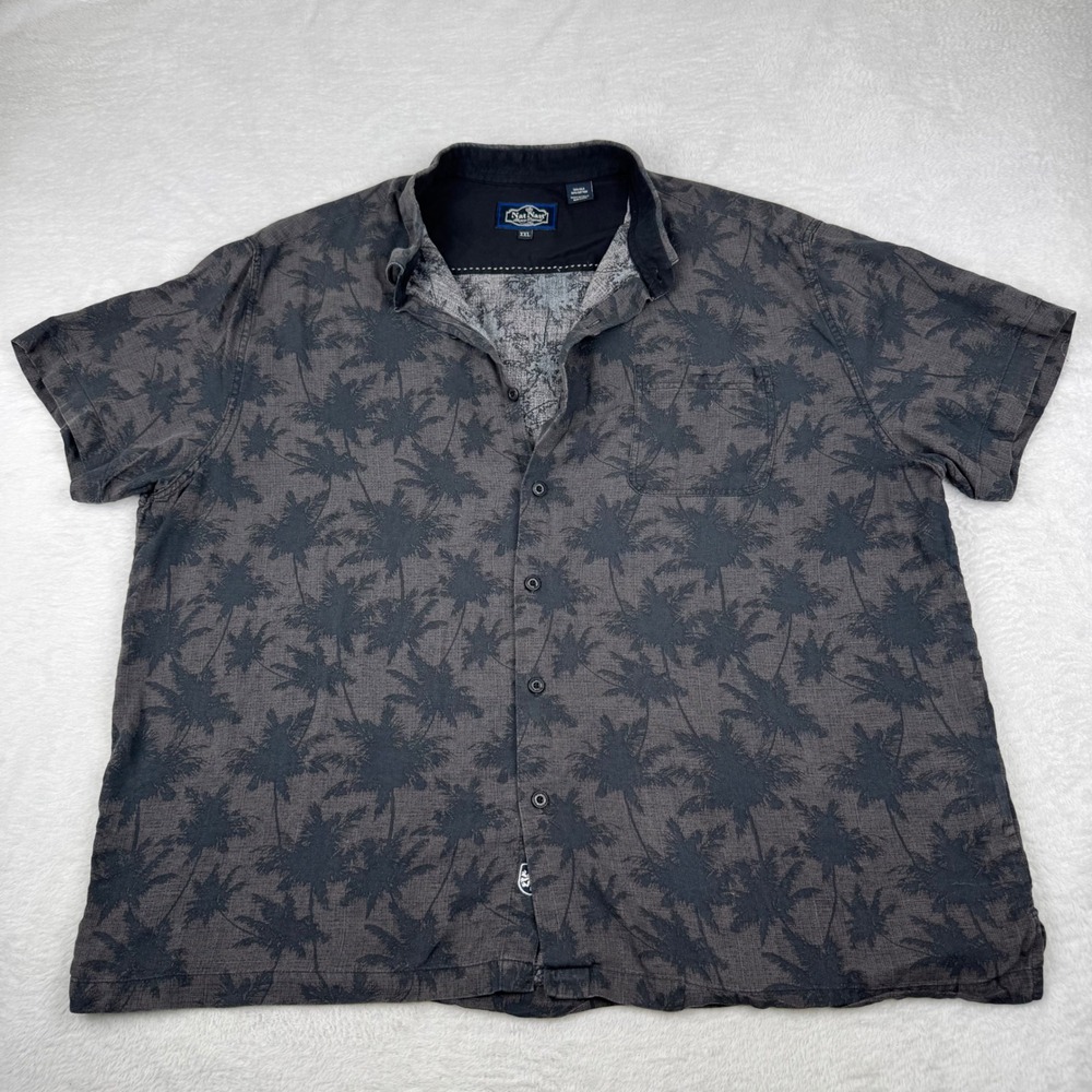 Nat Nast Button Up Shirt Mens XXL Gray Silk Cotton Palm Tree Short Sleeve Luxury